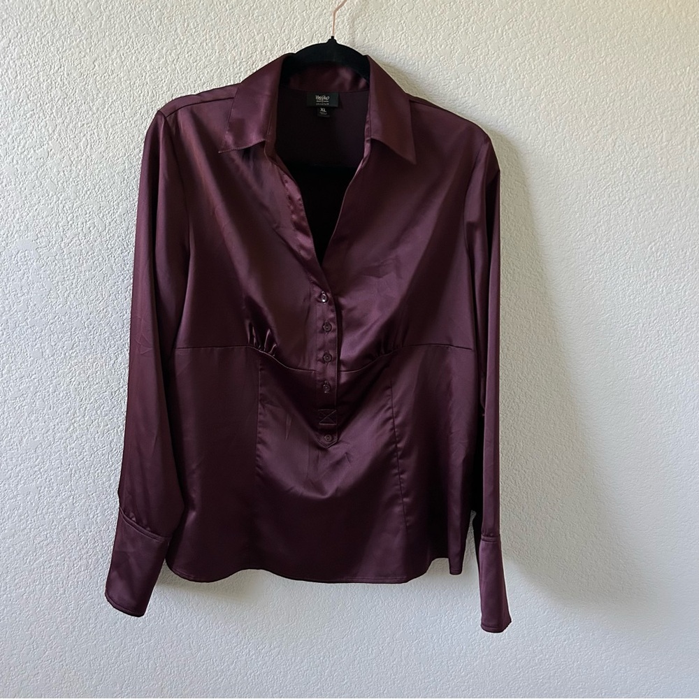Van Heusen Women's Satin Button-Down Shirt - Burgundy